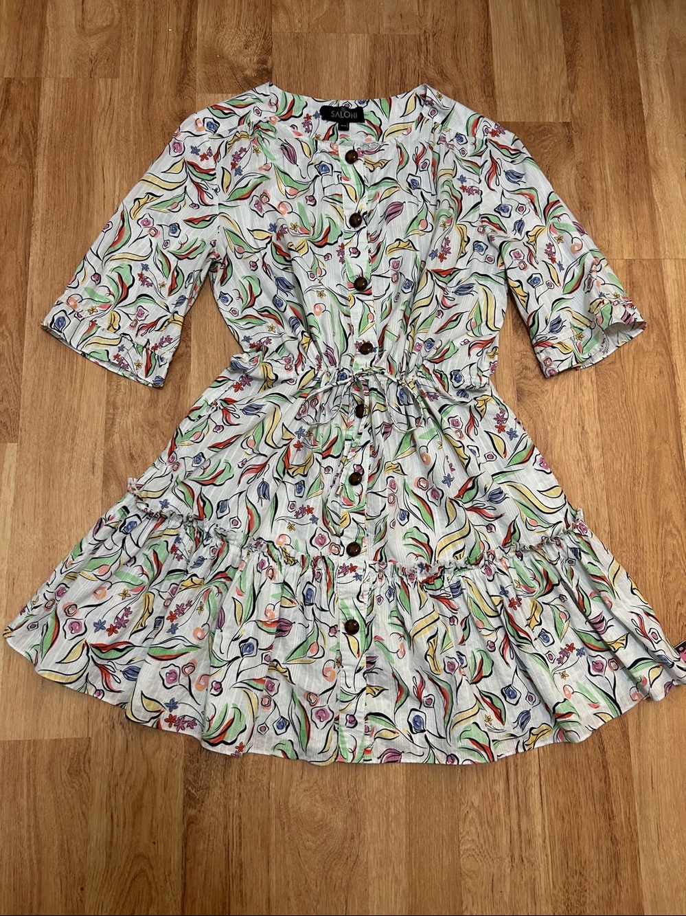 SALONI Billie C Short Sleeve Cotton Dress Pockets Floral US 10